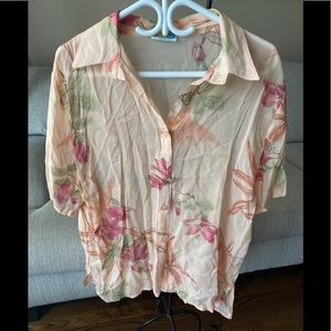 Sheer peach print blouse